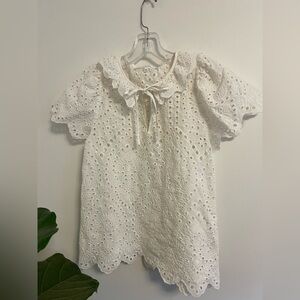 Melissa Nepton white embroidered lace Peter Pan collar shirt